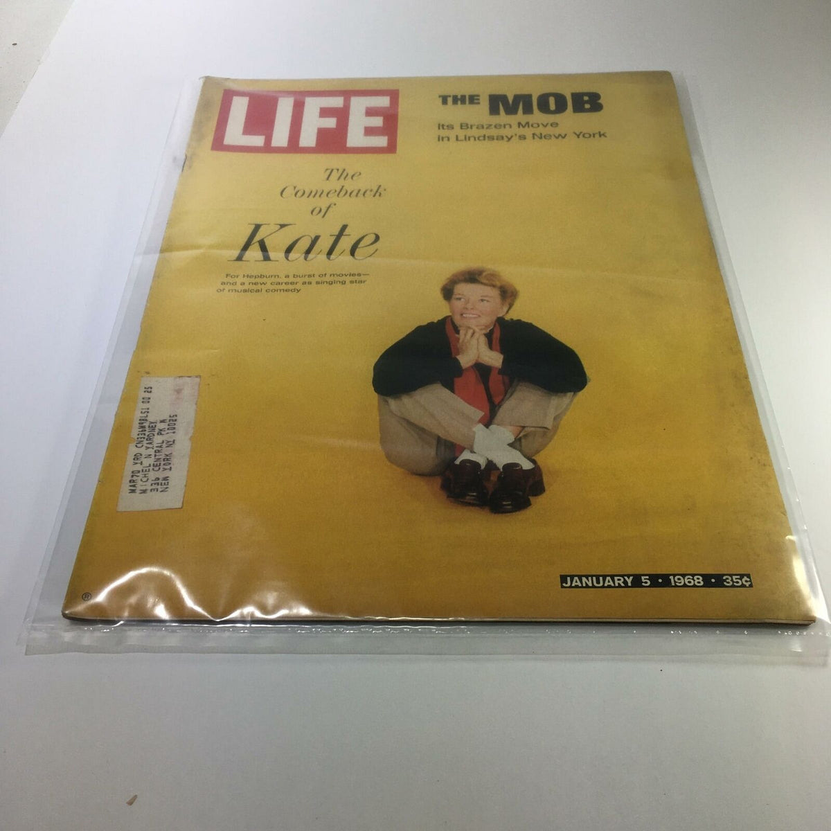 Vintage Life Magazine cover from January 5, 1968 featuring 'The Comeback of Kate' and 'The Mob', showcasing historical imagery and cultural significance from the late 1960s.
