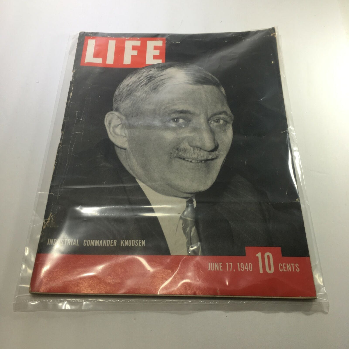 Vintage Life Magazine cover from June 17, 1940, featuring Industrial Commander Knudsen, a significant figure in American industry during World War II. The magazine highlights historical photography and articles that reflect the era's innovation.