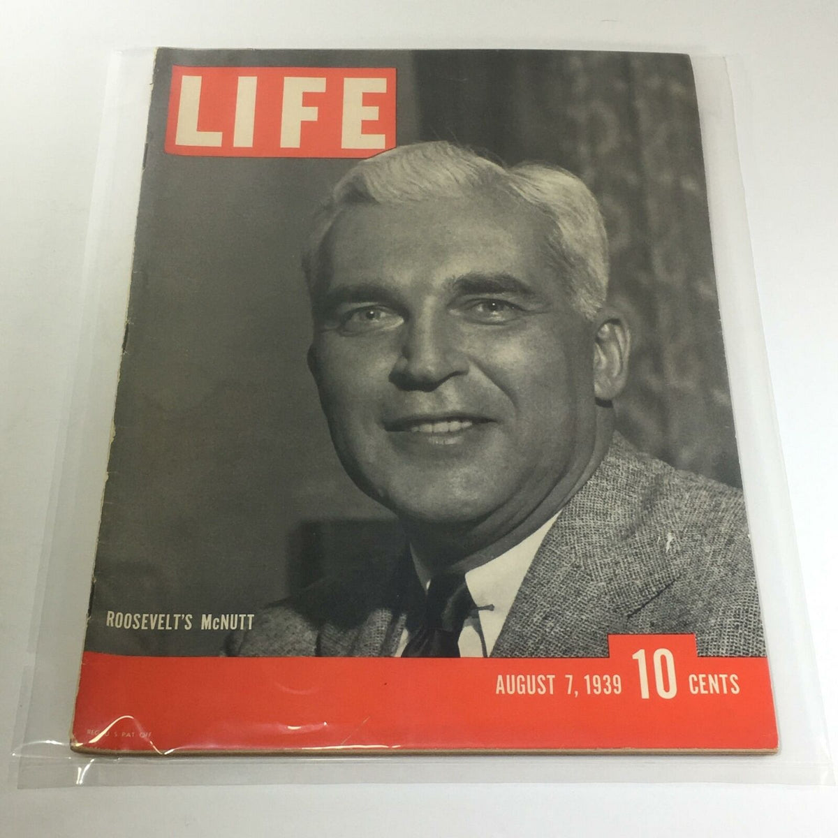 Vintage Life Magazine cover from August 7, 1939 featuring Roosevelt's McNutt, highlighting historical significance and classic design.
