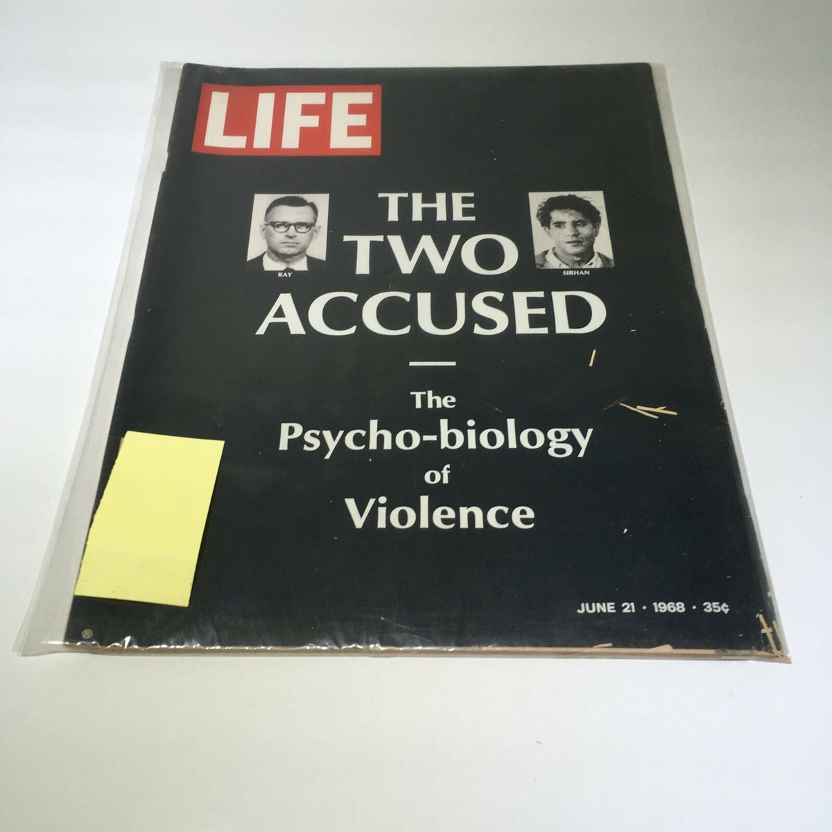 VTG Life Magazine June 21 1968 featuring the cover story 'The Two Accused' and 'The Psycho-biology of Violence', with vintage style and protective plastic wrap.