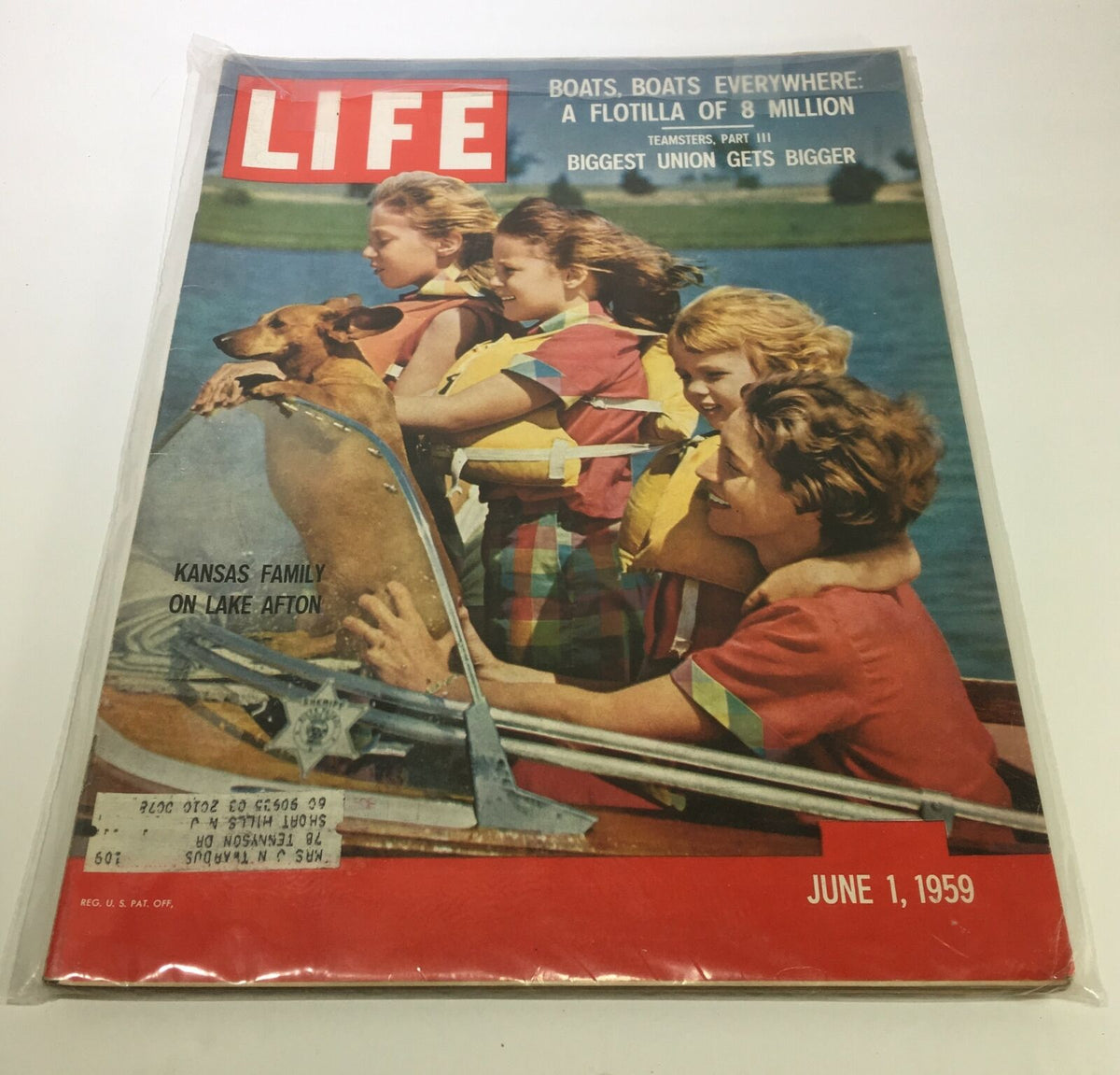 Cover of VTG Life Magazine June 1 1959 featuring a Kansas family on Lake Afton, showcasing children in life jackets enjoying a day on the water.