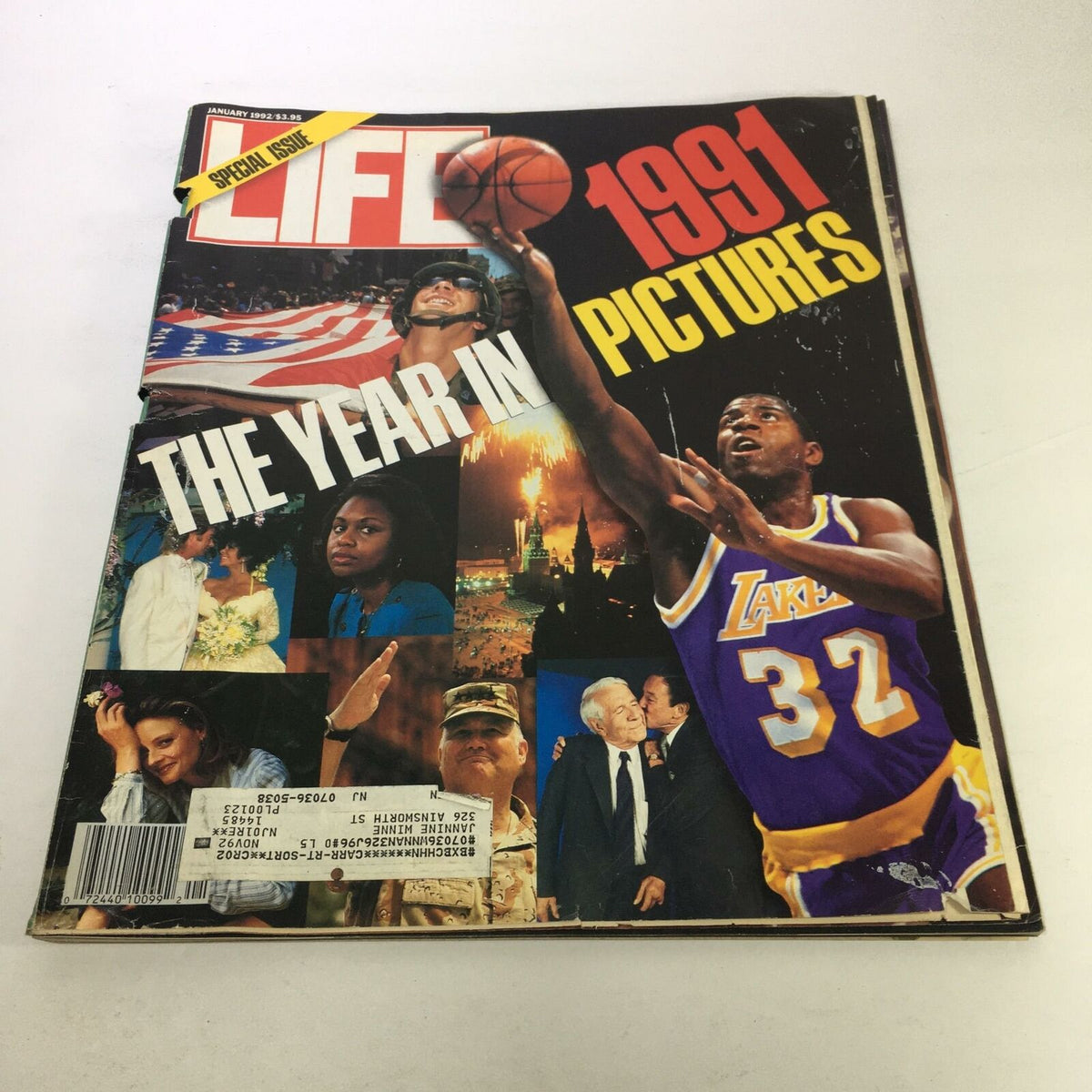 Life Magazine Special Issue: January 1992 - The Year in Pictures of 1991 cover featuring vibrant images and notable events from 1991, including a basketball player, American flag, and cultural moments.