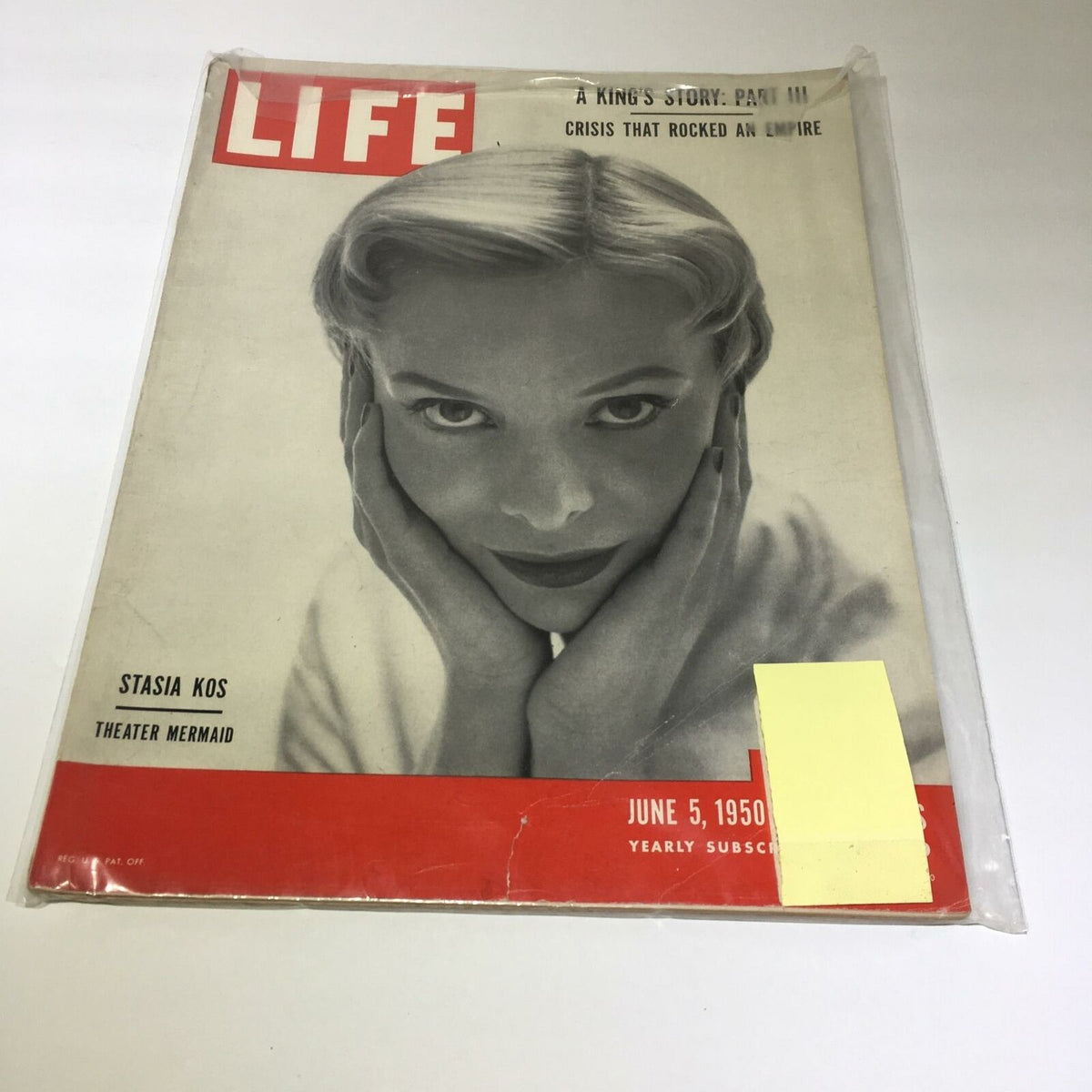 Vintage Life Magazine cover from June 5, 1950, featuring Stasia Kos, titled 'A King's Story: Part III - Crisis That Rocked an Empire', highlighting classic storytelling and nostalgic visuals.