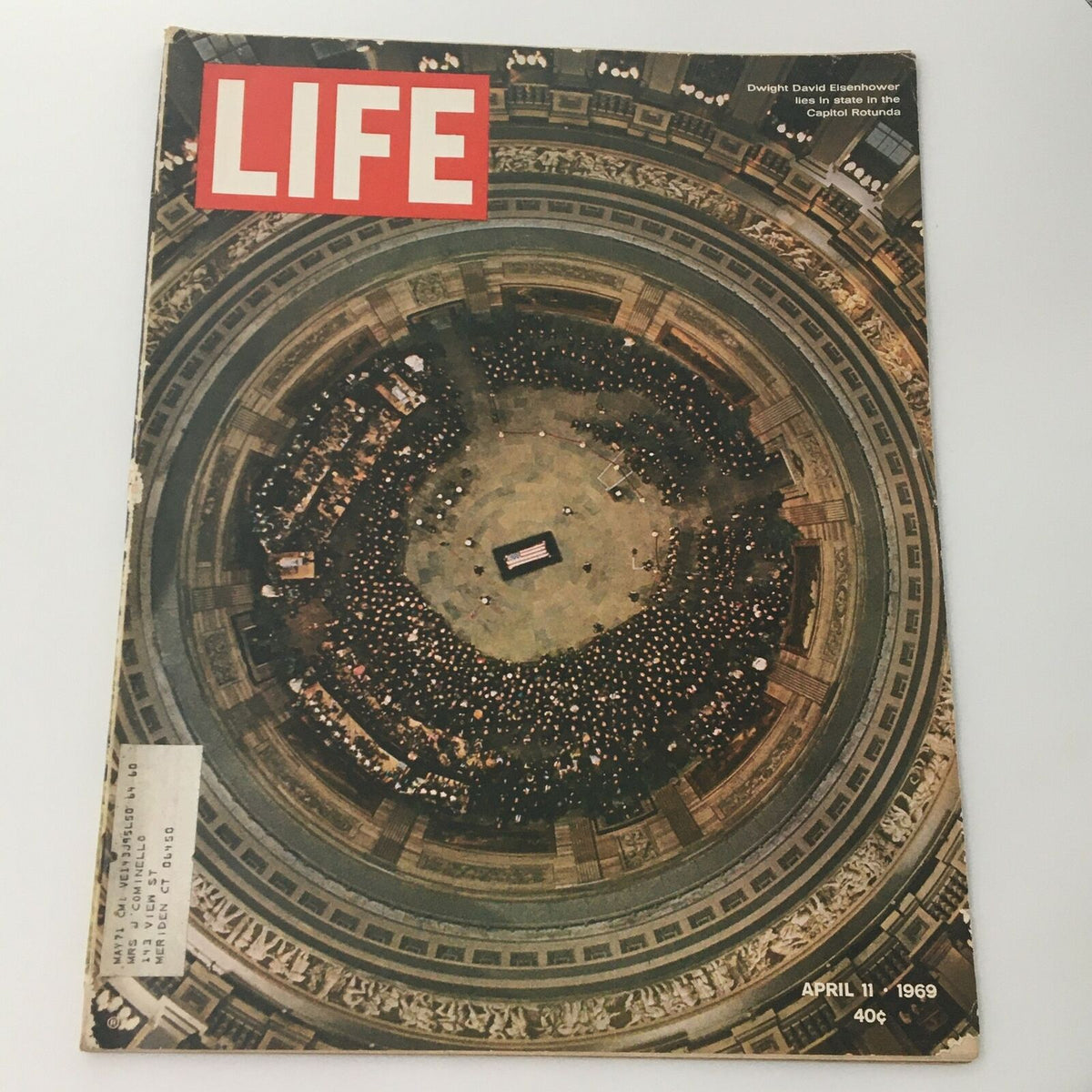 VTG Life Magazine April 11 1969 cover featuring a large gathering at the Capitol Rotunda for Dwight David Eisenhower's funeral, showcasing historical significance and a poignant tribute.