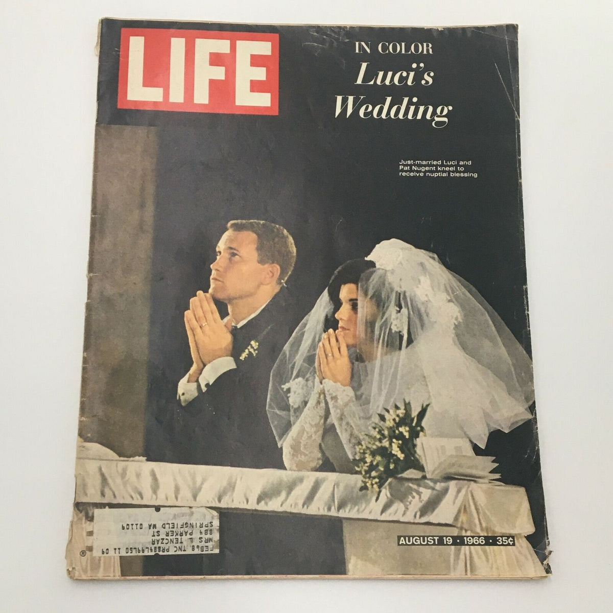 Cover of VTG Life Magazine from August 19, 1966 featuring Luci and Pat Nugent's wedding, showcasing a vintage design and historical significance.
