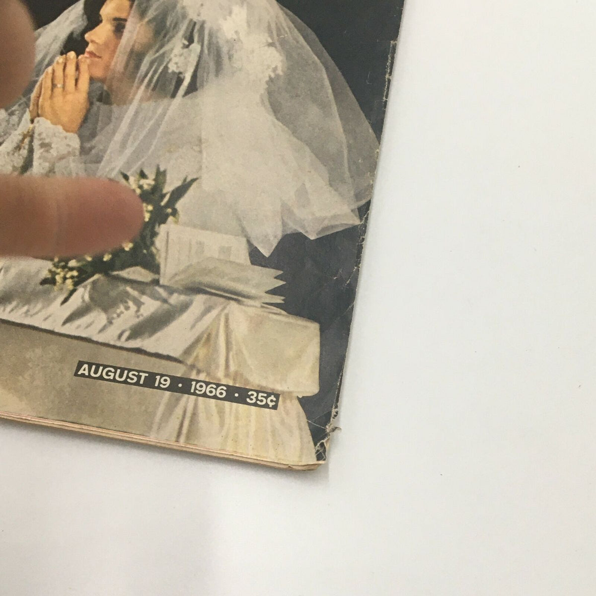 Detail view of VTG Life Magazine August 19, 1966, highlighting Luci and Pat Nugent in wedding attire, emphasizing the nostalgic nature of the publication.