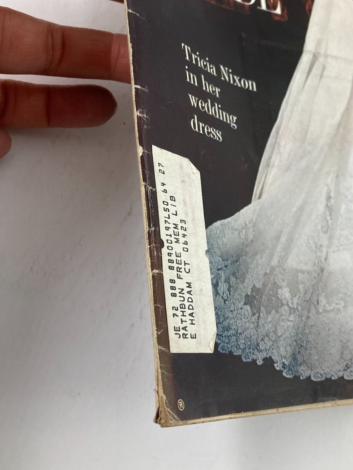 Side view of the VTG Life Magazine June 18 1971 showcasing Tricia Nixon in her wedding dress, with visible address label on the side.