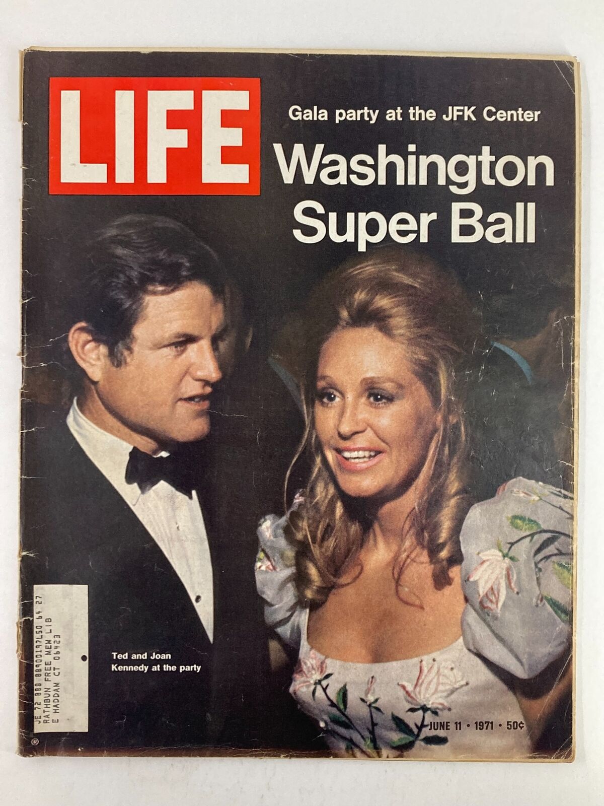 Cover of VTG Life Magazine from June 11, 1971, featuring Ted and Joan Kennedy at a gala party, showcasing early '70s fashion and social events.