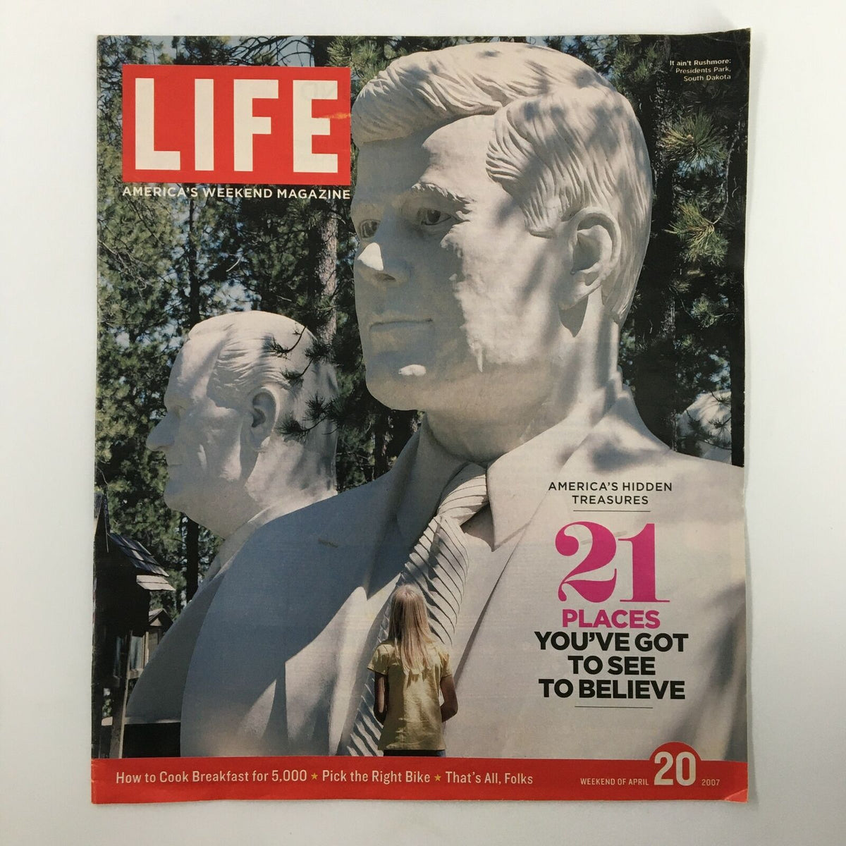 Life Magazine Newspaper Insert titled "Life Magazine Newspaper Insert Presidents Park April 20 2007 No Label" featuring prominent statues of historical figures, showcasing themes of nostalgia and Americana.