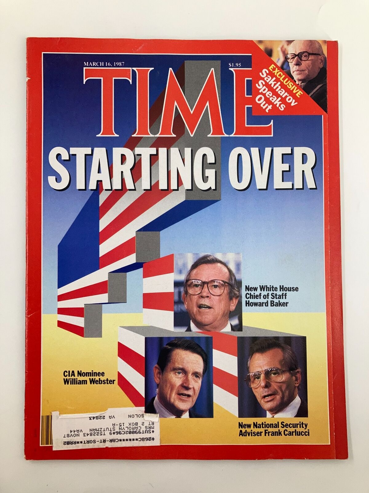 VTG Time Magazine March 16 1987 featuring William Webster, Howard Baker, and Frank Carlucci on the cover with the headline 'STARTING OVER'.