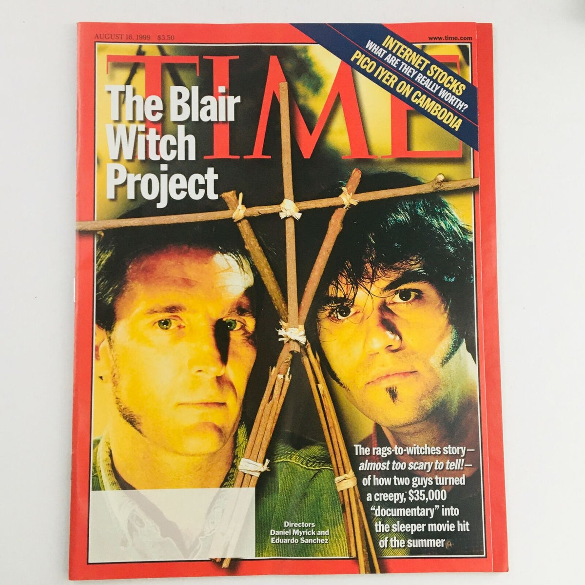 Cover of Time Magazine from August 16, 1999 featuring The Blair Witch Project, directed by Daniel Myrick and Eduardo Sanchez, highlighting the film's impact on independent cinema.