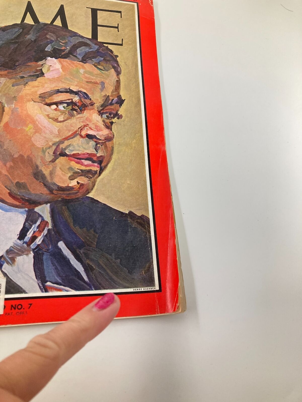 Close-up view of the cover of VTG Time Magazine February 17 1967 Edition, highlighting U.S. Senator Edward Brooke and the magazine's iconic design.