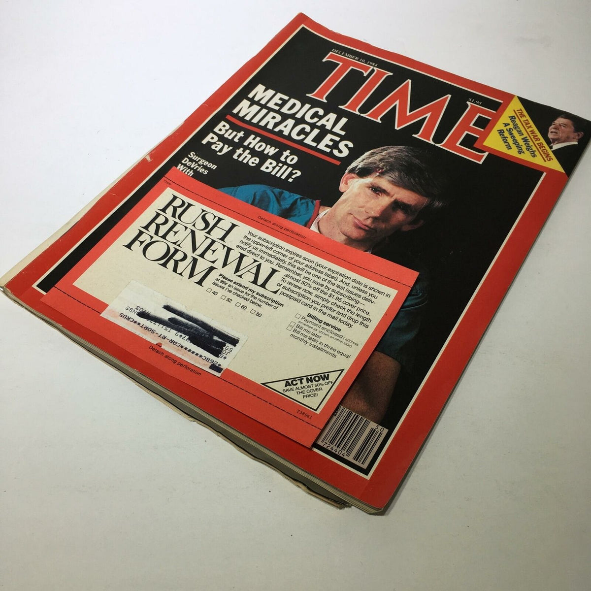 Cover of Time Magazine from December 10, 1984, showcasing the title 'Medical Miracles', featuring a physician and a rush renewal form, highlighting advancements in medical technology.