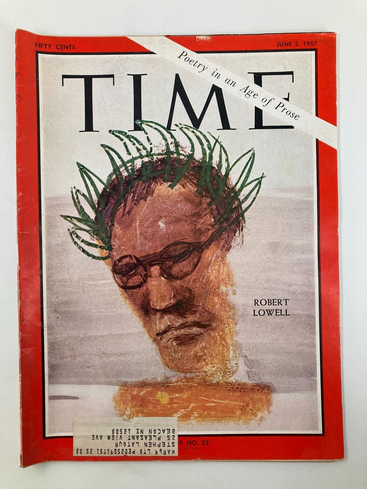 Vintage Time Magazine cover from June 2, 1967, Volume 89, Issue 22 featuring Robert Lowell with the headline 'Poetry in an Age of Prose'.