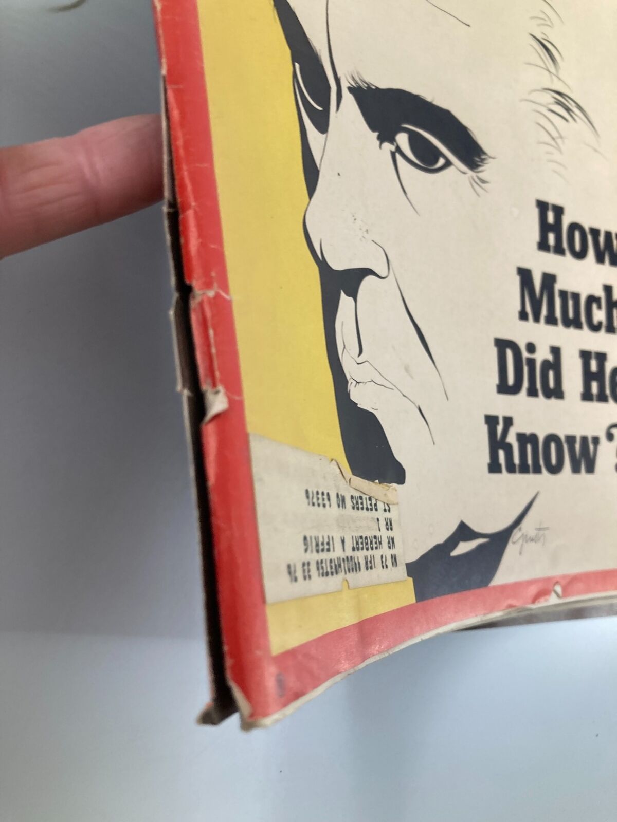 Side view of the vintage Time Magazine from May 14, 1973, titled 'How Did Richard Nixon Know?', highlighting the wear and tear typical of a collector's item.