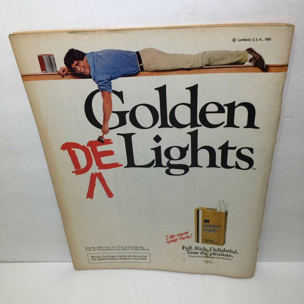 Advert for Golden Lights cigarettes, displayed on the back cover of the Time Magazine from 'Time Magazine Oct 19 1981 Mideast Turmoil Anwar Sadat 1918-1981'.