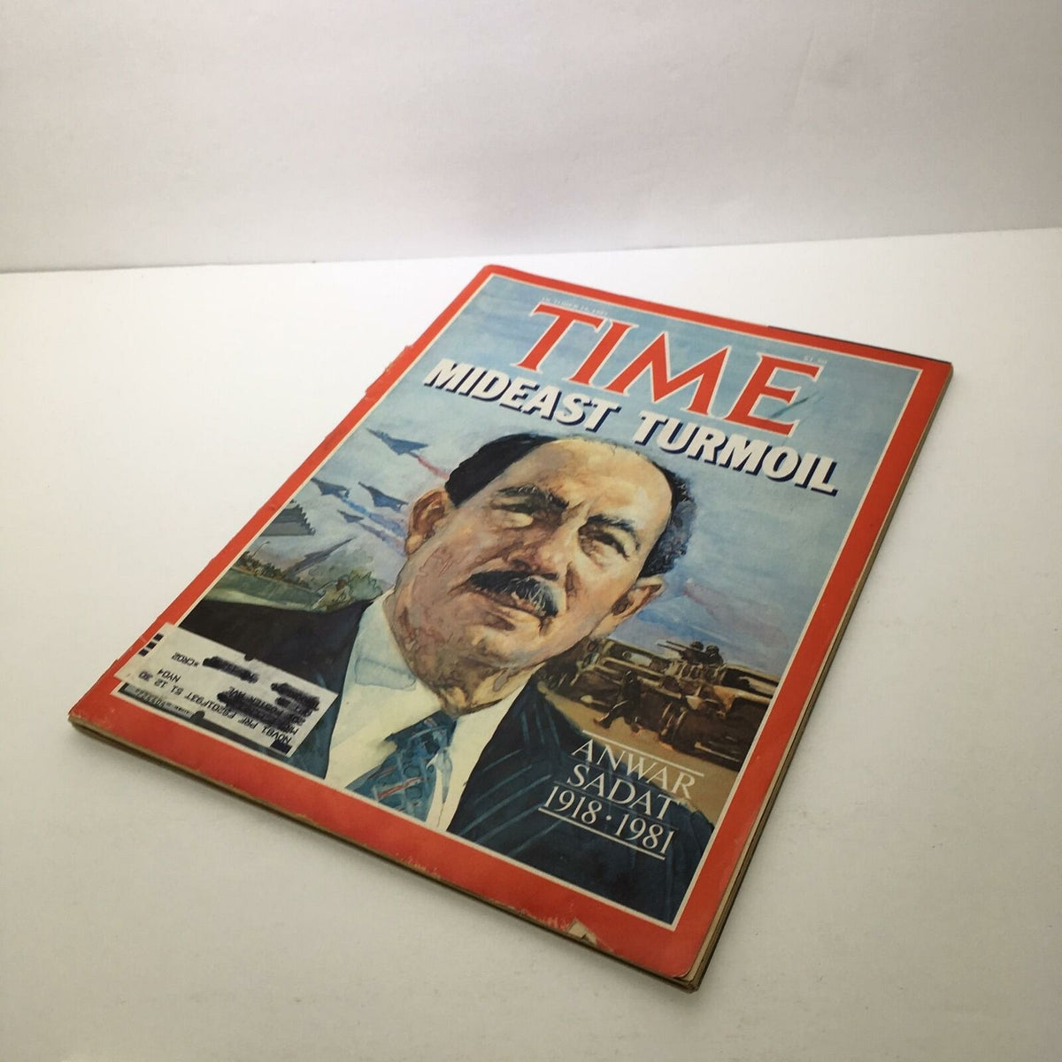 Main cover of the Time Magazine featuring Mideast Turmoil and a portrait of Anwar Sadat, 1918-1981, from the issue dated October 19, 1981.