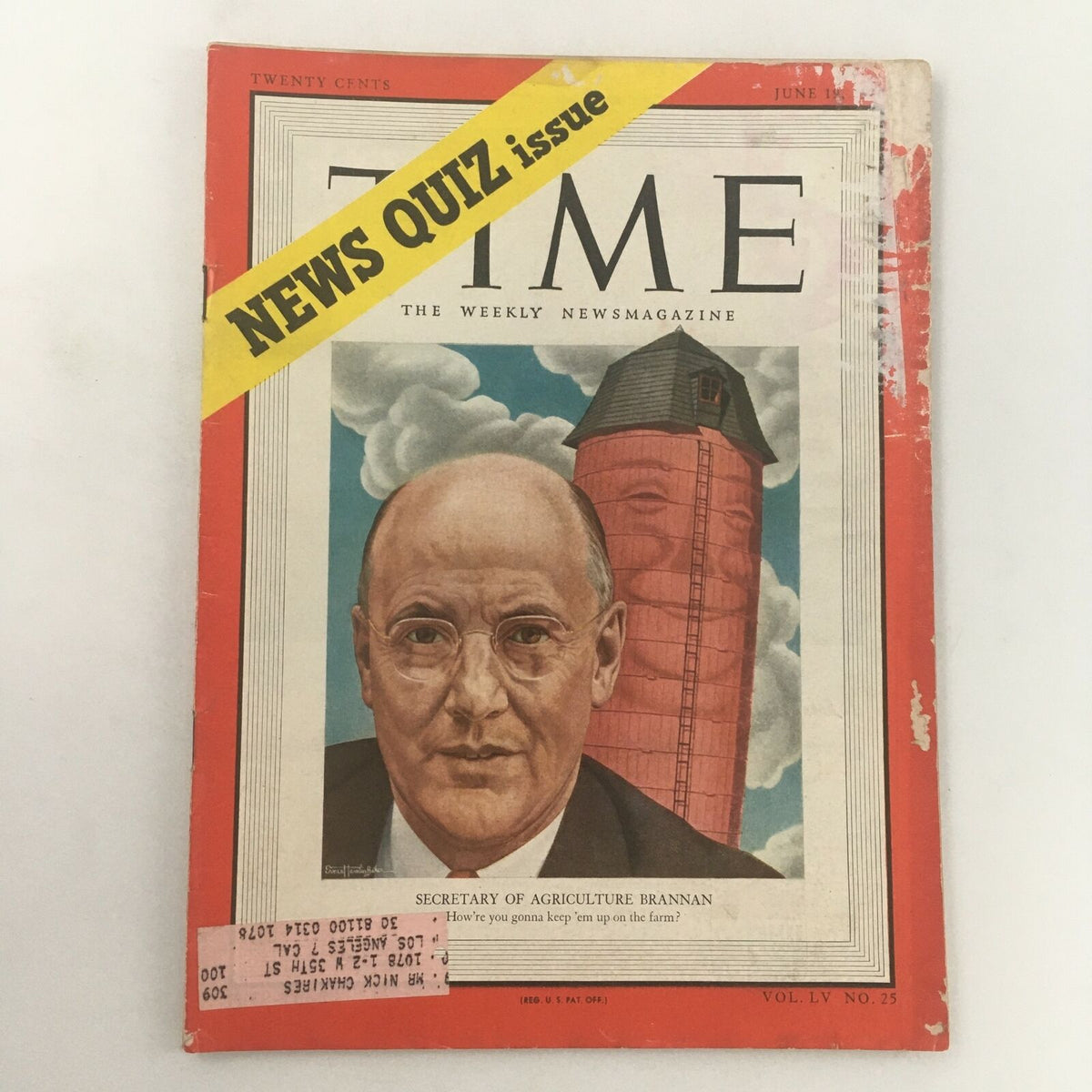 VTG Time Magazine June 19 1950 featuring Secretary of Agriculture Charles F. Brannan on the cover with a yellow 'NEWS QUIZ' banner.