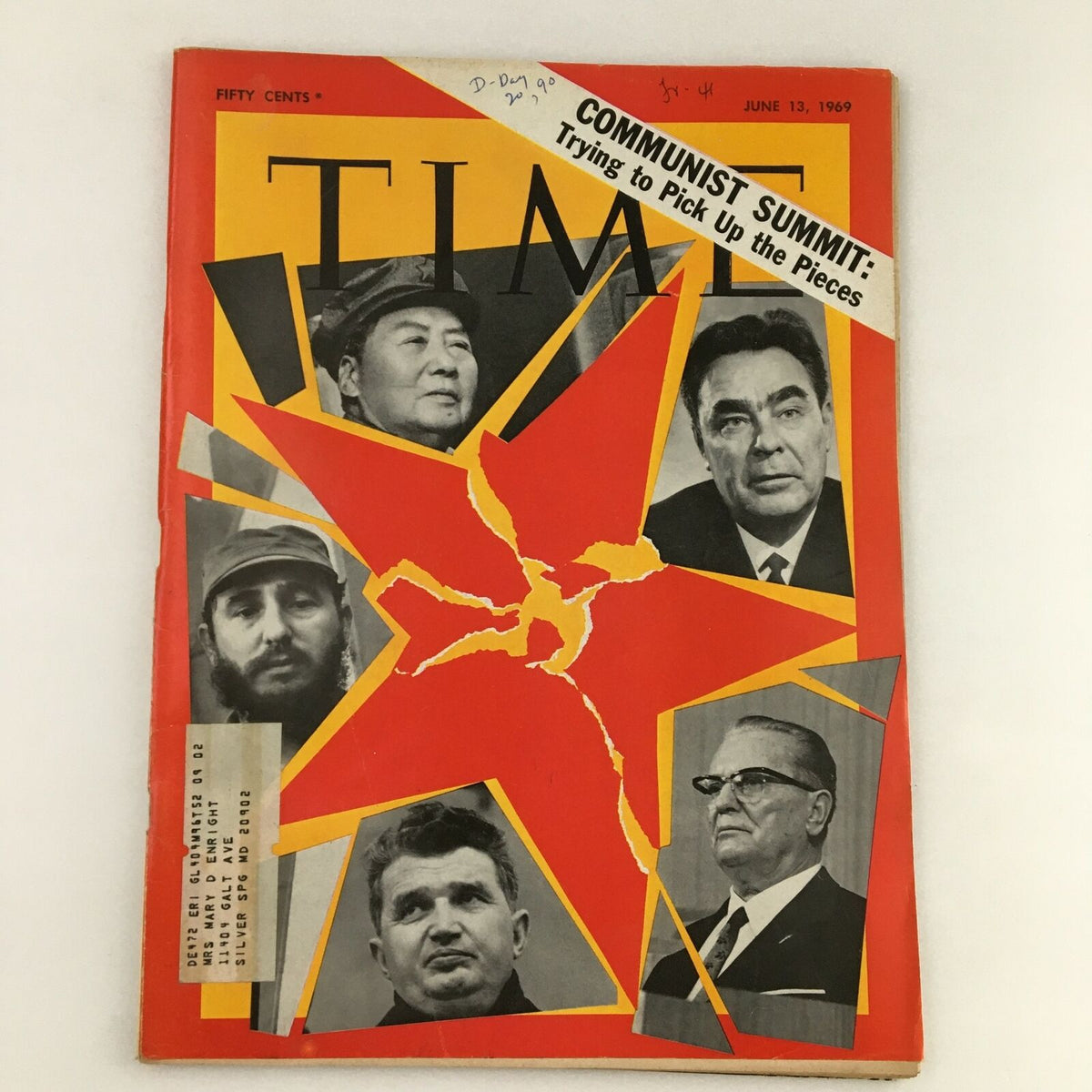 Time Magazine June 13 1969 Cover featuring communist leaders including Fidel Castro, Mao Zedong, and Leonid Brezhnev with a striking red star background.