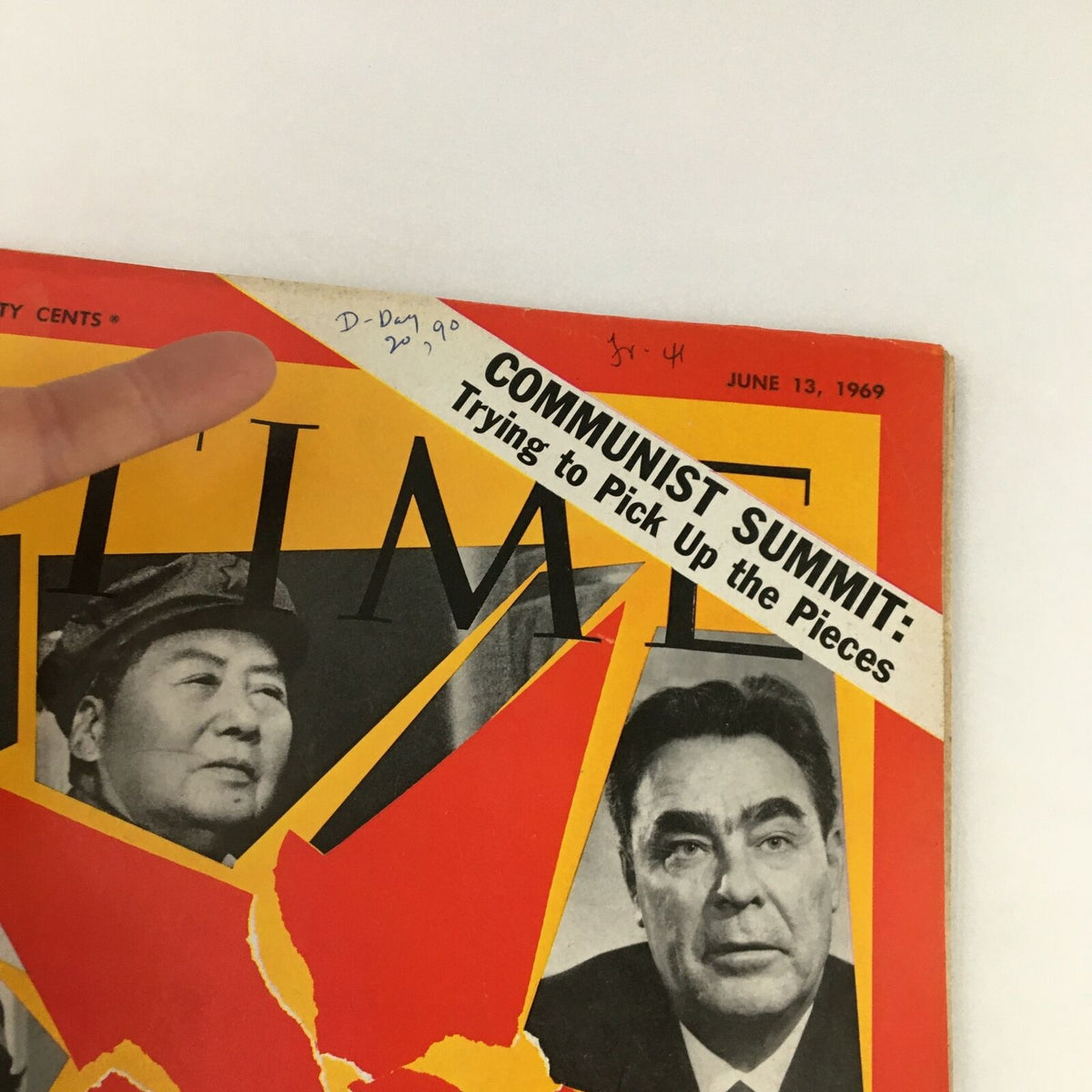 Close-up of Time Magazine June 13 1969 Cover highlighting the title 'COMMUNIST SUMMIT: Trying to Pick Up the Pieces' along with images of notable political figures.