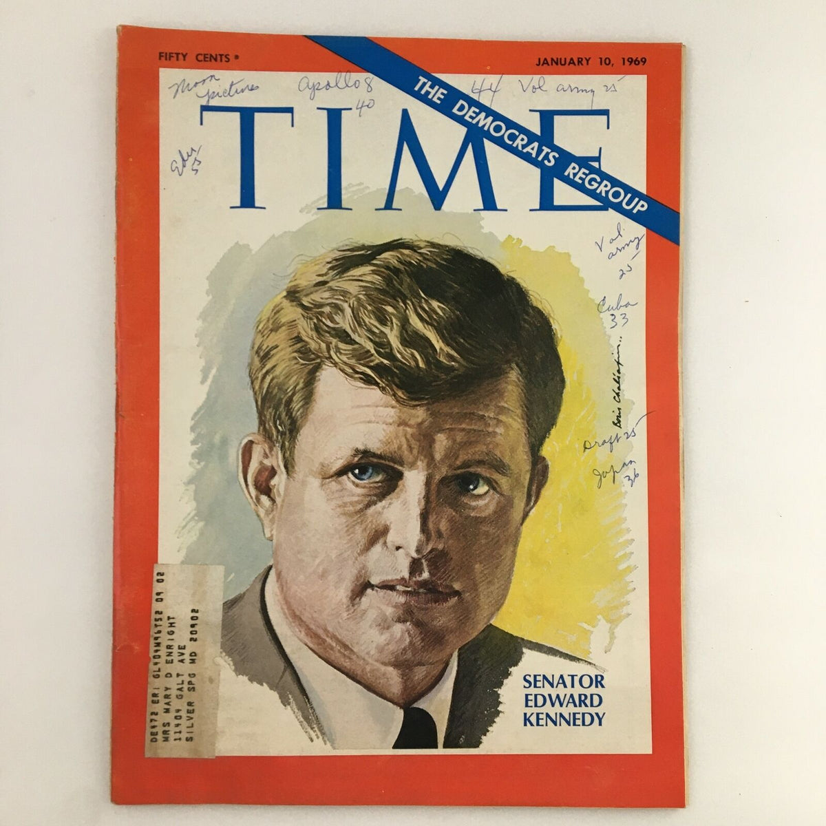 Time Magazine January 10 1969, featuring Senator Edward Kennedy on the cover, showcasing political themes of the late 1960s.