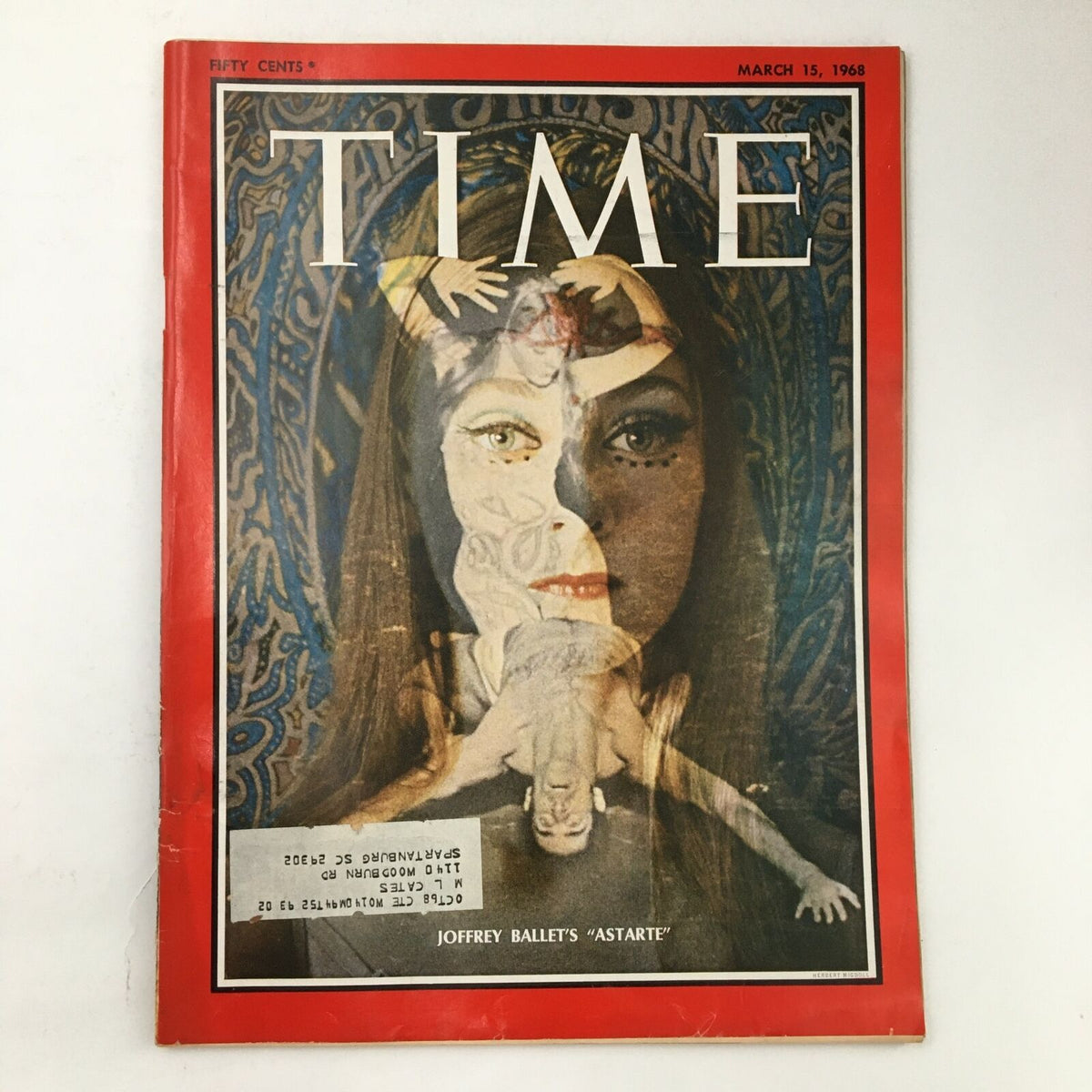 Cover of Time Magazine dated March 15, 1968, Vol. 91 No. 11, featuring Joffrey Ballet's 'Astarte', showcasing a blend of artistic imagery and design.