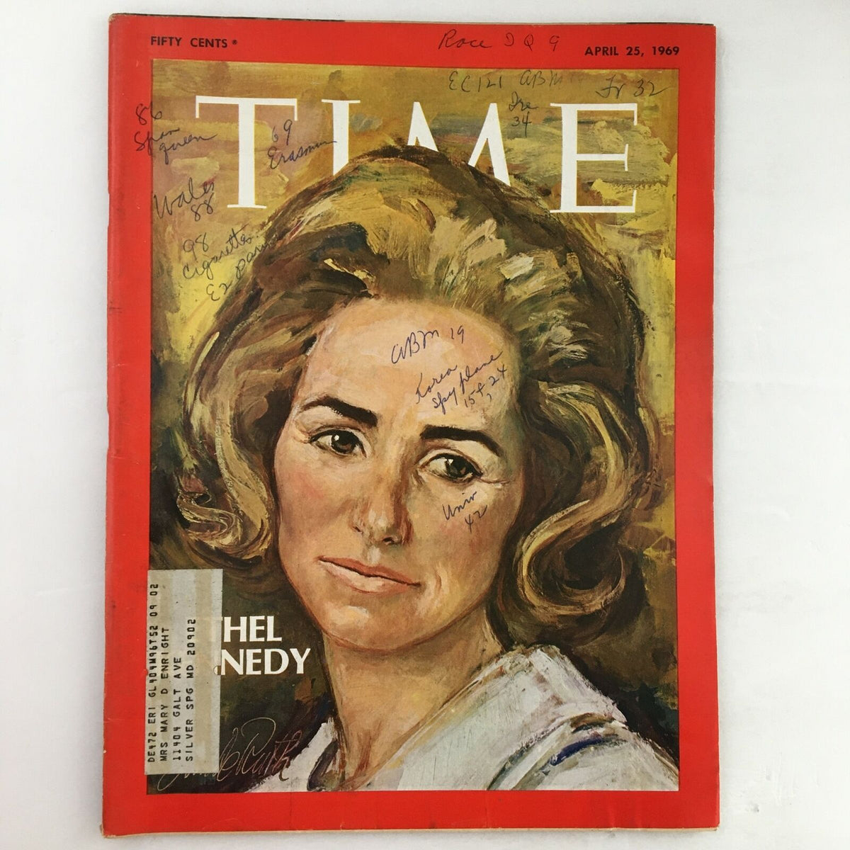 Time Magazine April 25, 1969, featuring a portrait of Ethel Kennedy on the cover, showcasing vintage design and historical significance.