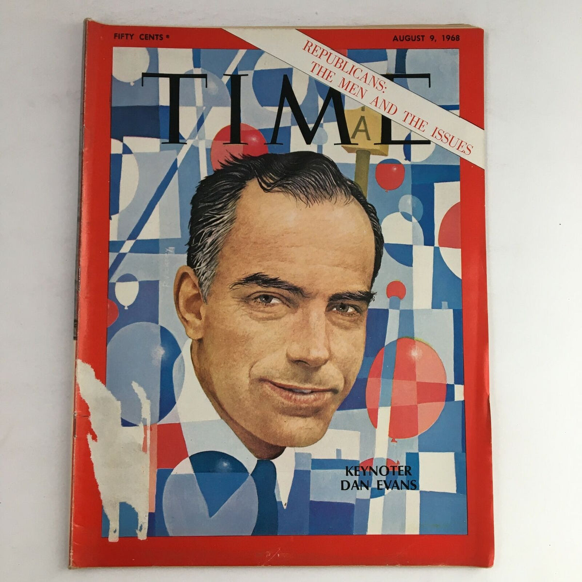 Time Magazine August 9, 1968 Vol. 92 No. 6 featuring Keynoter Dan Evans, with a colorful cover design showcasing the themes: Republicans, The Men, The Issues.