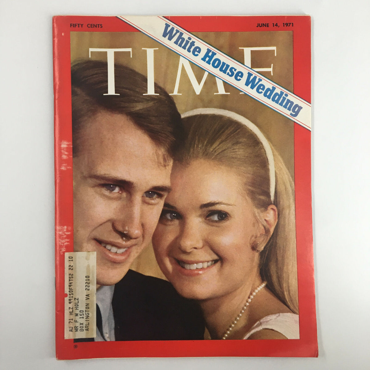 VTG Time Magazine June 14 1971 cover featuring a couple from the White House Wedding, showcasing the iconic date and theme with a vibrant red background.