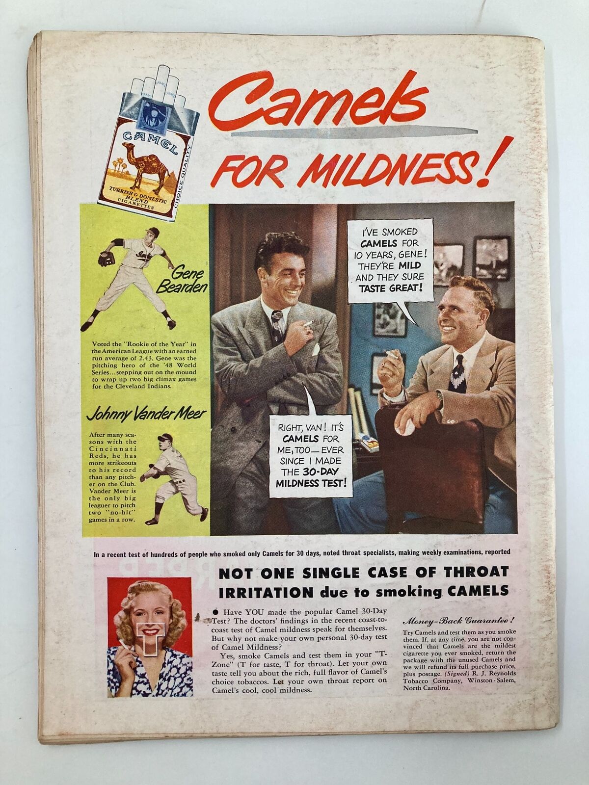 Back cover of VTG Time Magazine April 25, 1949 featuring a colorful advertisement for Camel cigarettes, promoting 'Camel for Mildness'.