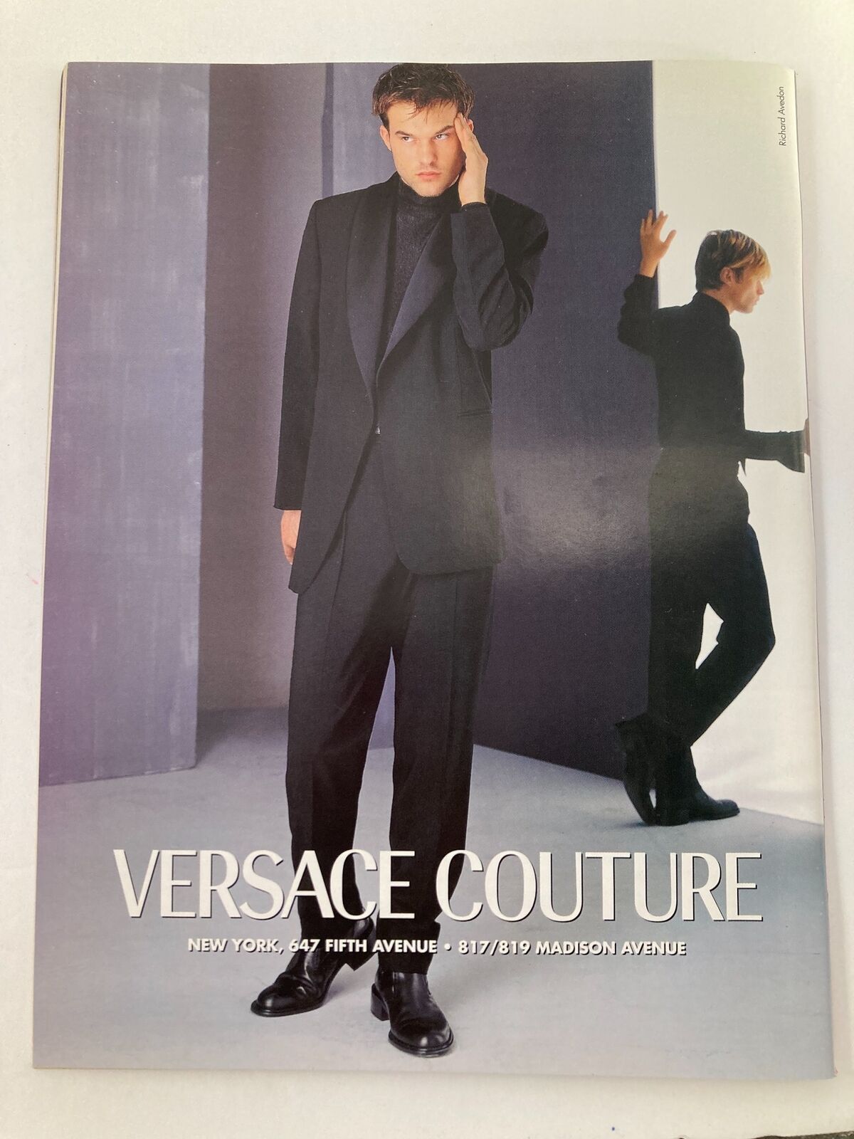 Cover of Versace Couture magazine featuring a male model in a stylish black suit, showcasing modern fashion design inspired by high-end couture. Time Magazine September 15 1997 - Princess Diana of Wales A Farewell.