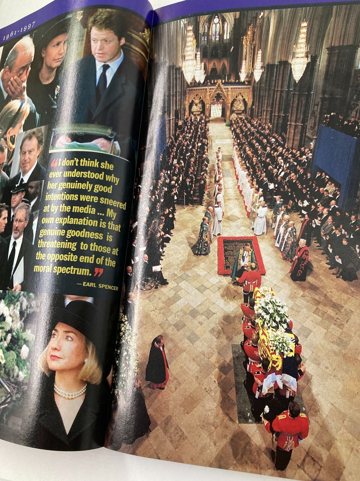 Time Magazine September 15 1997 - A solemn view of Westminster Abbey during the funeral service of Princess Diana of Wales, showing grieving attendees.