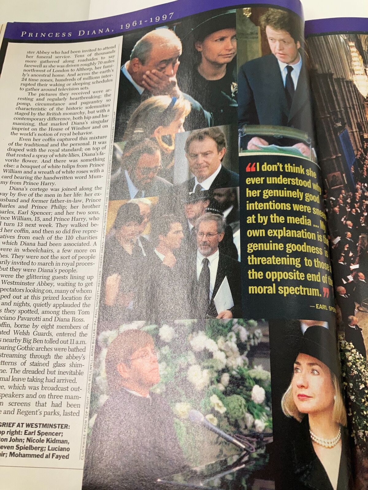 Time Magazine September 15 1997 - A collage of images featuring mourners and speakers at the funeral of Princess Diana of Wales, capturing the emotional atmosphere.