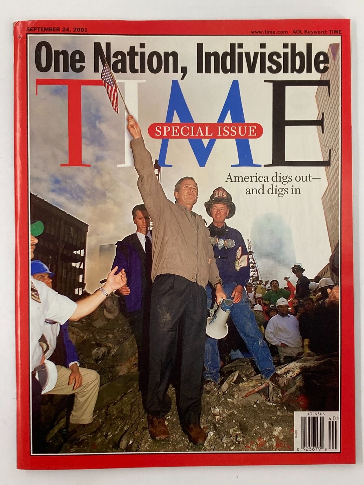 Time Magazine September 24 2001 featuring George W. Bush on the cover, capturing a moment of resilience and national unity after 9/11.