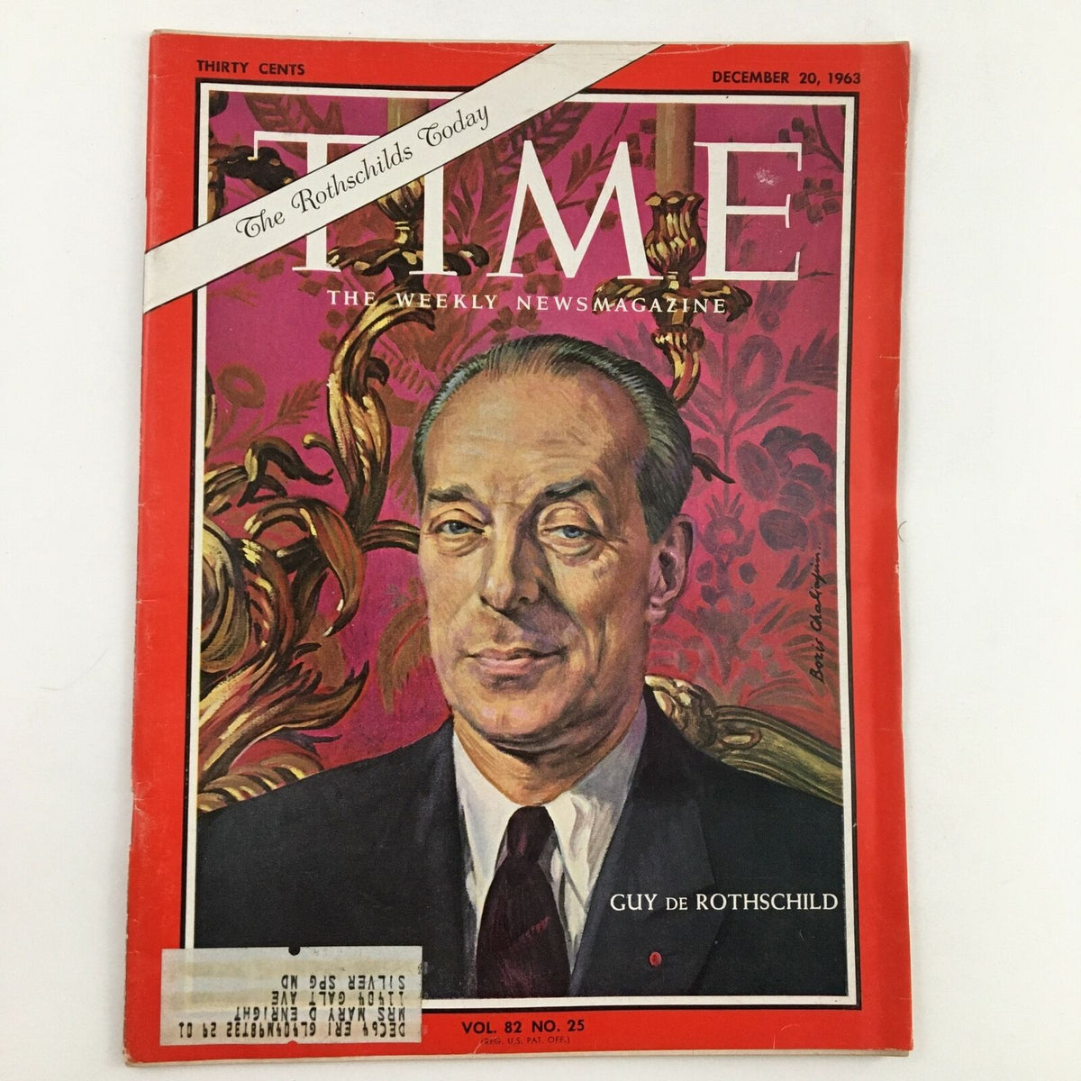 Time Magazine from December 20, 1963, Vol. 82 No. 25 featuring a portrait of Guy de Rothschild, showcasing the iconic cover design of this historical publication.