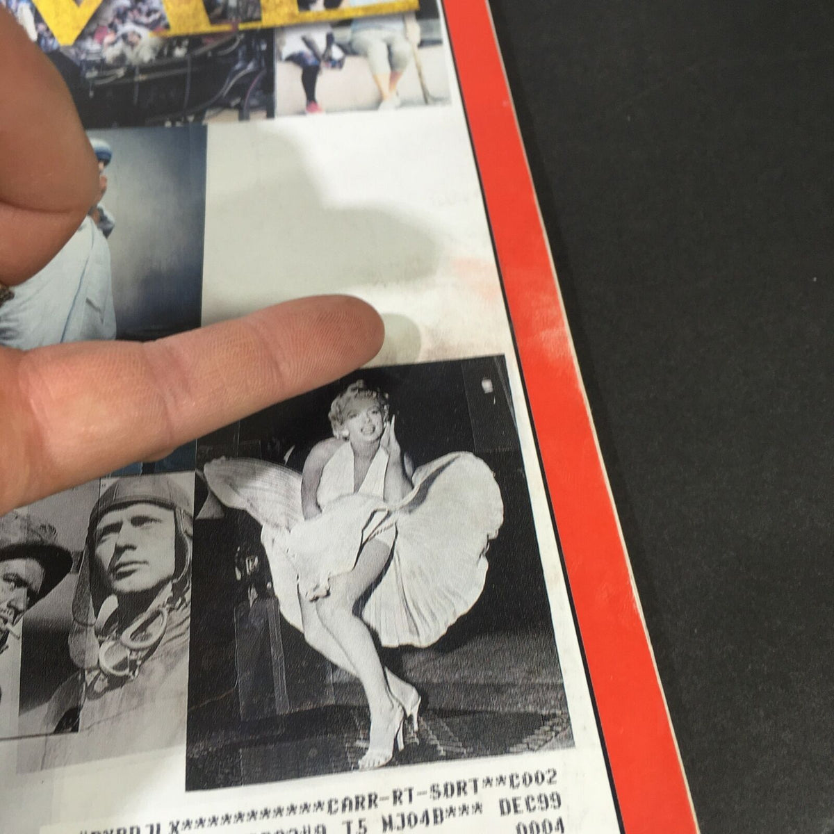 Close-up of VTG Time Magazine June 14 1999 cover showcasing Marilyn Monroe in a famous pose, part of the '100 Heroes & Icons' feature.