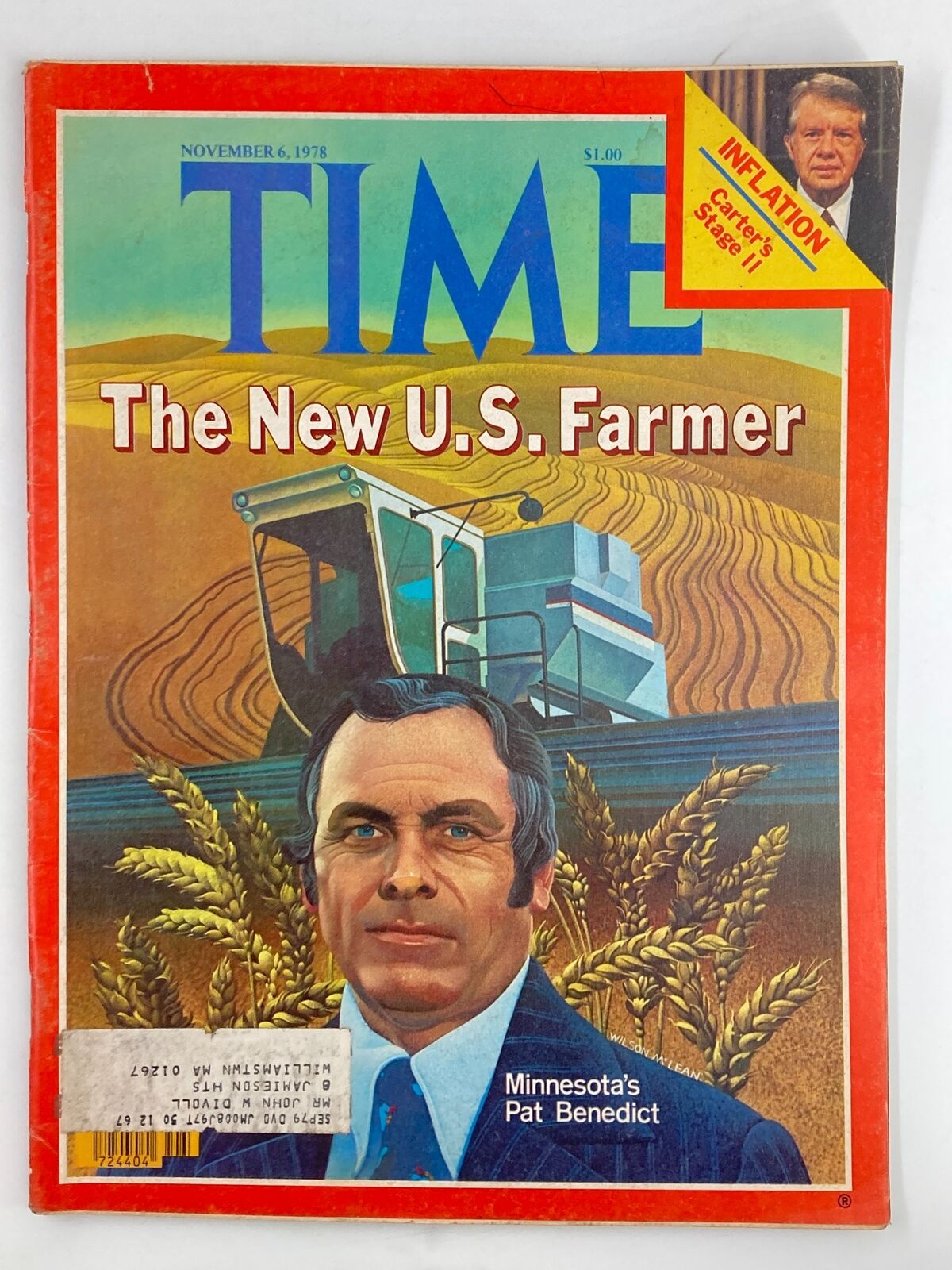 Vintage Time Magazine cover from November 6, 1978, featuring Minnesota's Pat Benedict, described as 'The New U.S. Farmer', showcasing agricultural themes.