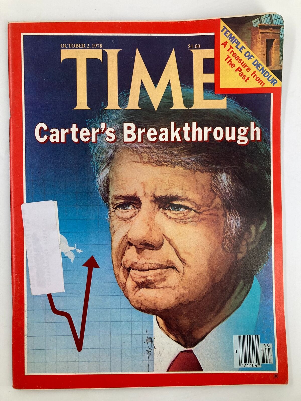 VTG Time Magazine October 2 1978 featuring cover story on Jimmy Carter's Breakthrough, showcasing a portrait of Jimmy Carter with a graph illustrating his political rise.