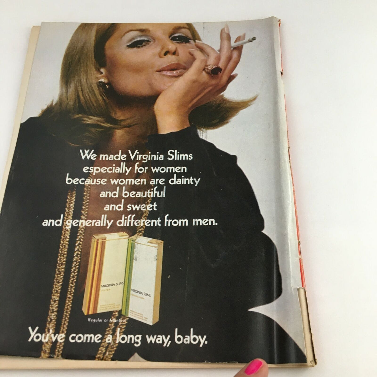 Back cover of Time Magazine September 26 1969, Vol. 94 No. 13, featuring an advertisement for Virginia Slims cigarettes with a vintage style and messaging about women's beauty.