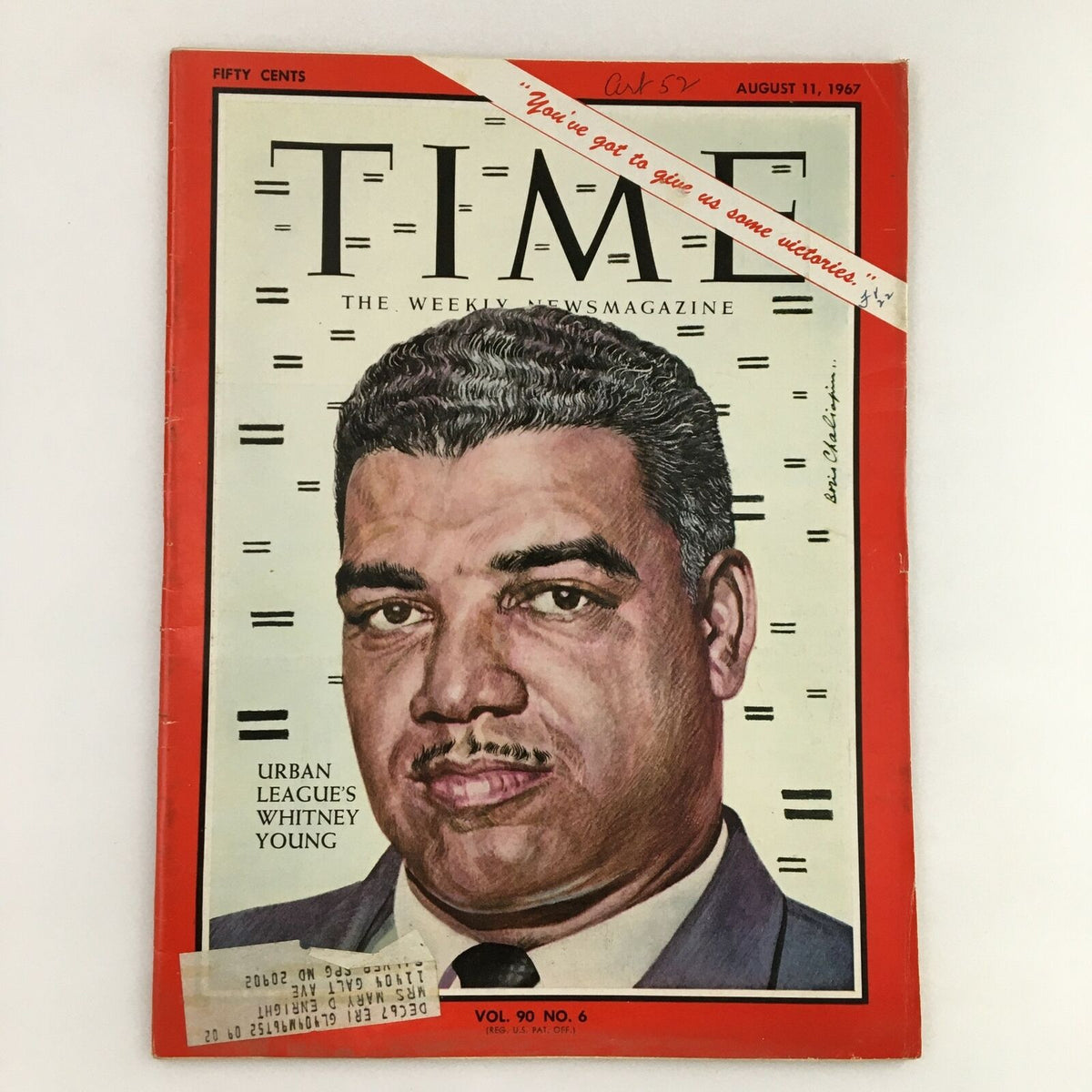 Time Magazine August 11 1967 Vol. 90 No. 6 featuring Urban League's Whitney Young on the cover, showcasing a vintage design and historical significance.