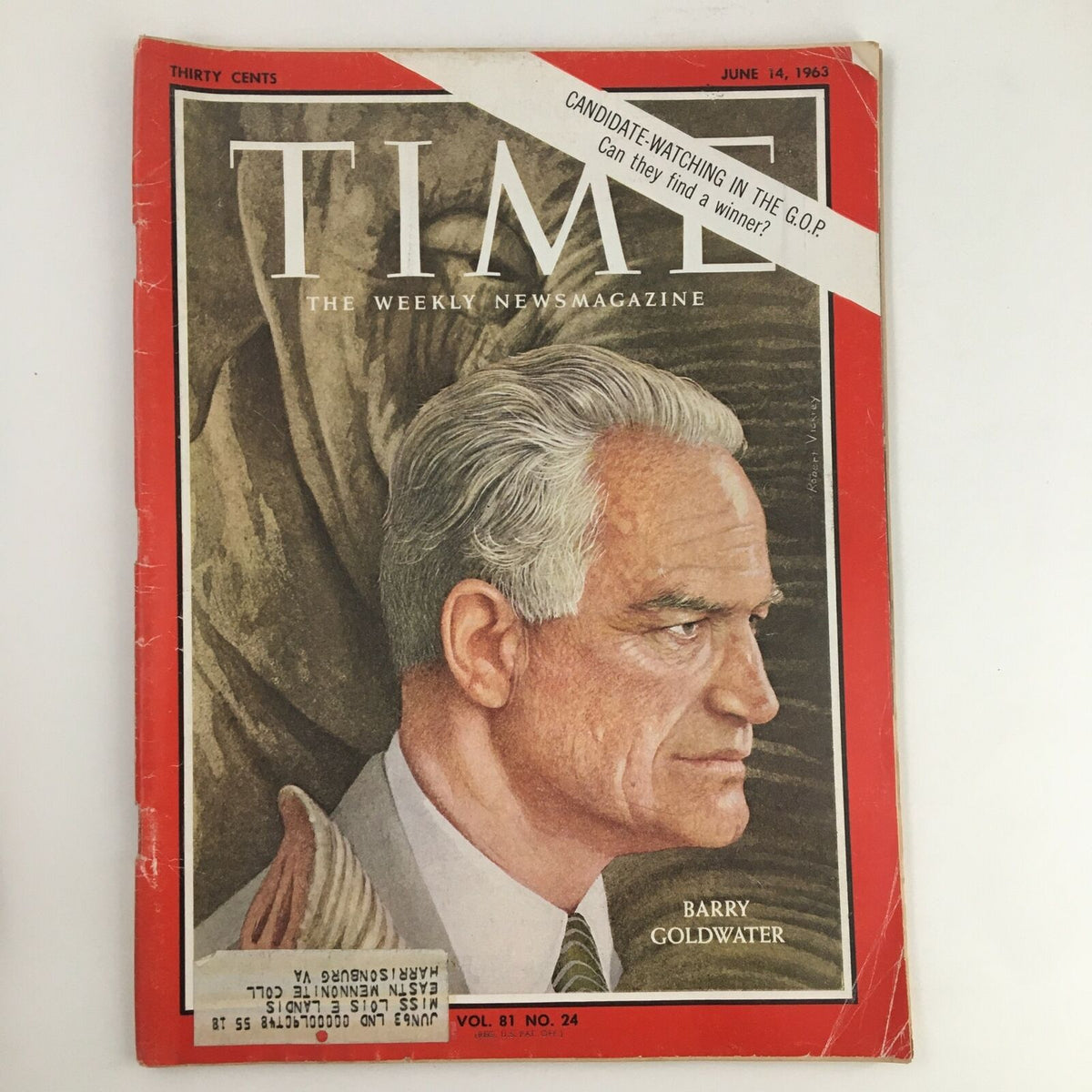 Cover of Time Magazine June 14 1963 featuring an illustration of Senator Barry Goldwater, Volume 81, Number 24.