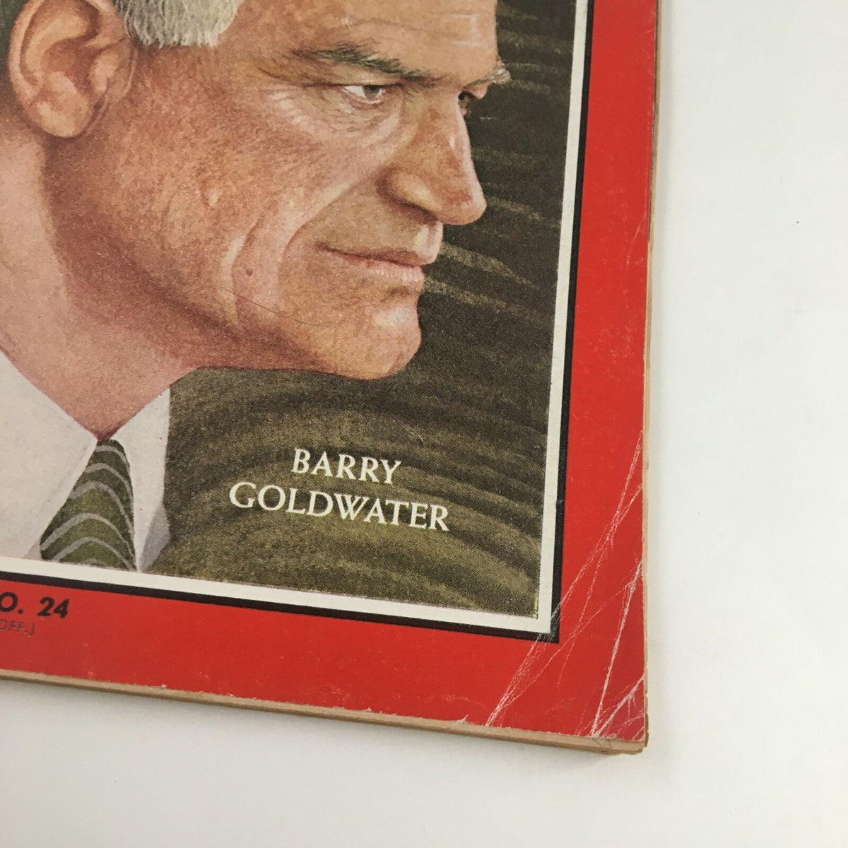 Detail view of Time Magazine June 14 1963 showcasing the name Barry Goldwater at the bottom of the cover, indicating Volume 81, Number 24.