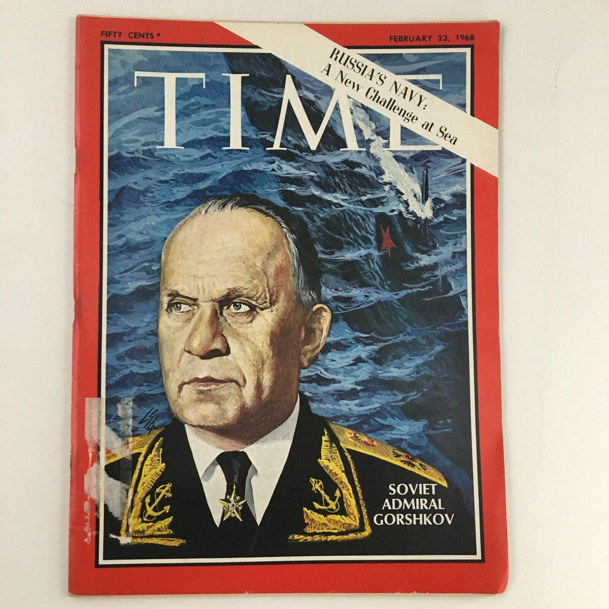 Cover of Time Magazine from February 23, 1968, featuring Soviet Admiral Sergey Gorshkov, highlighting Russia's Navy and military strategy during the Cold War.