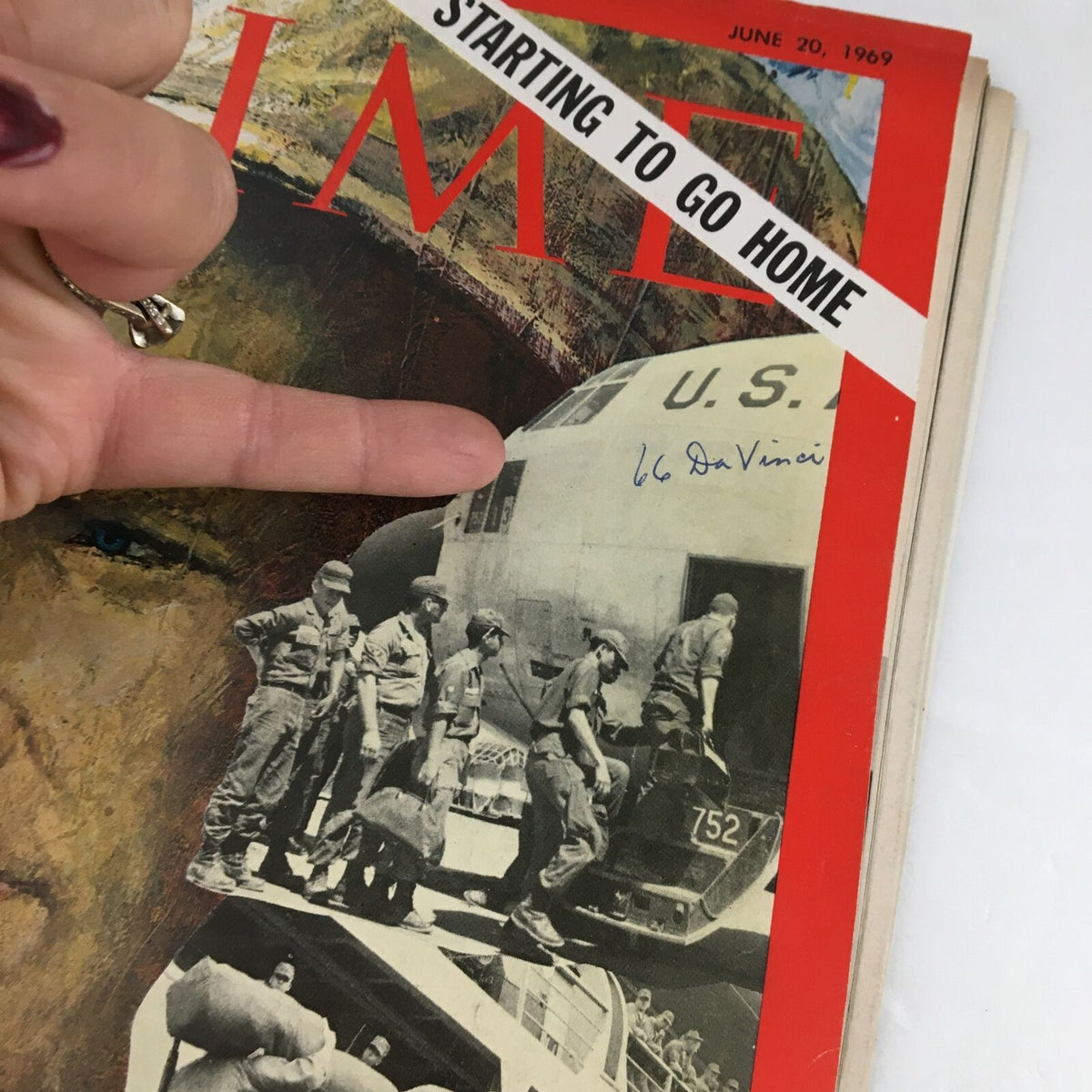 Close-up of the Time Magazine cover from June 20, 1969, showing the headline 'Starting To Go Home' and a detail of soldiers boarding a U.S. military aircraft.