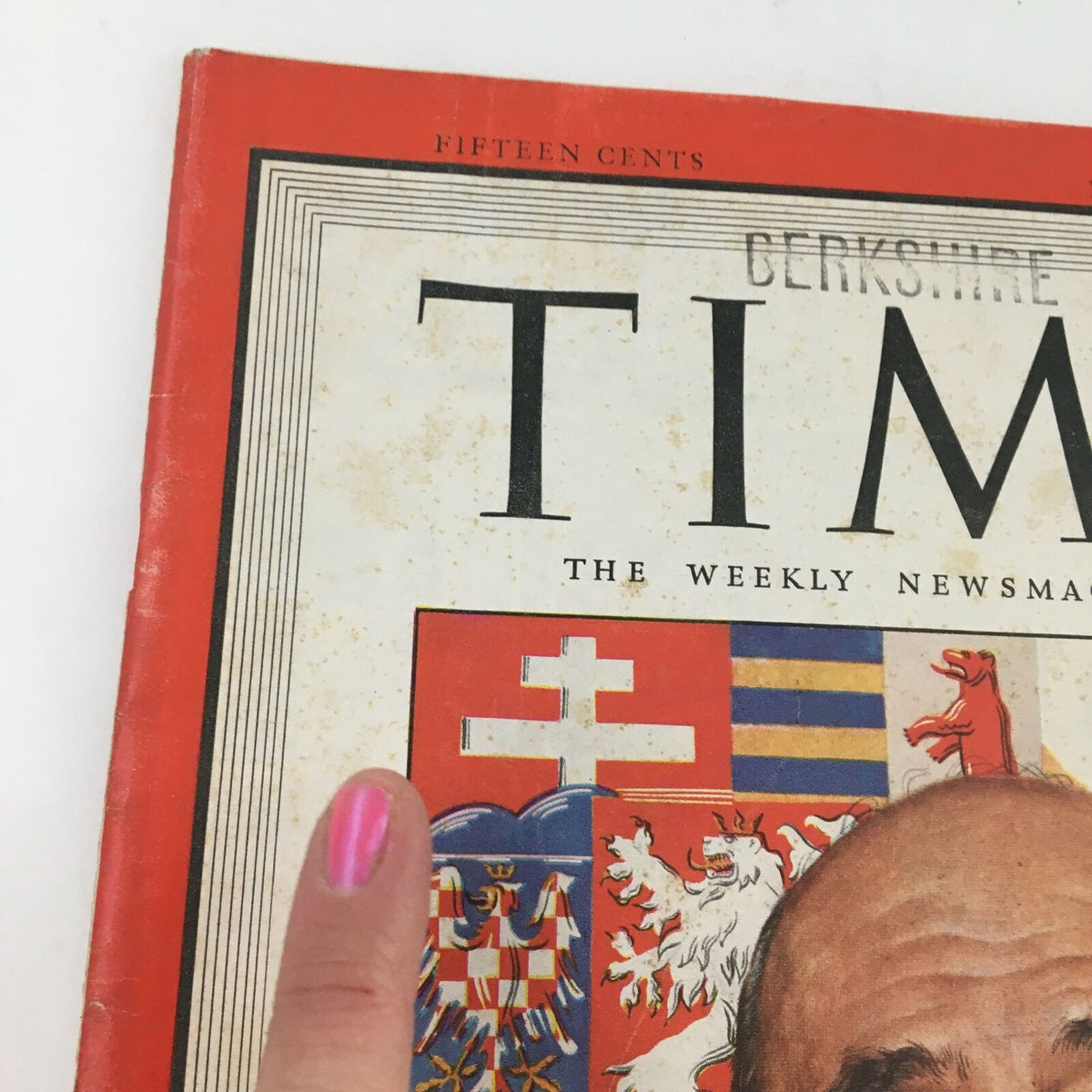 Close-up view of the Time Magazine cover from March 27, 1944, displaying Czechoslovakian diplomat Jan Masaryk and the magazine's title.
