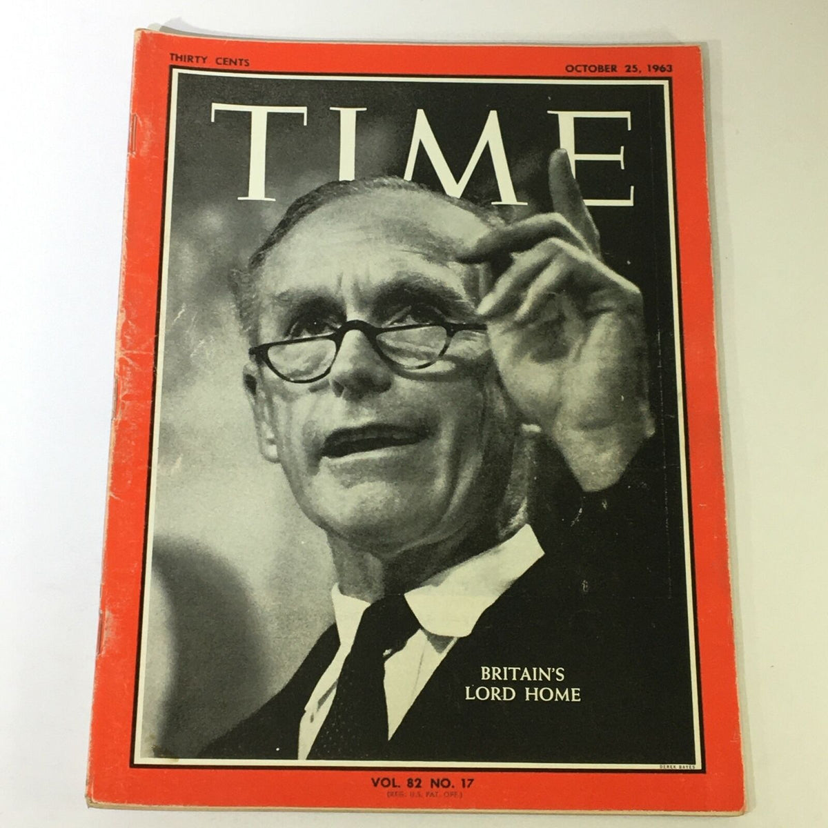 VTG Time Magazine from October 25, 1963 featuring Britain's Lord Alec Douglas-Home on the cover, showcasing a notable piece of history in vintage condition with minor wear.