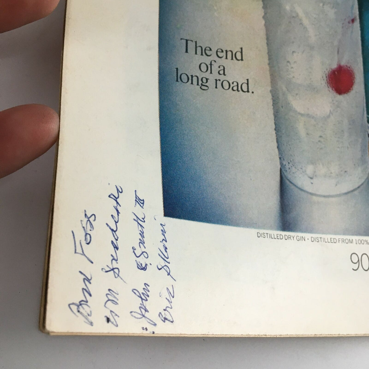 Inside page of Time Magazine dated August 16, 1968, displaying handwritten notes and a beverage advertisement with the text 'The end of a long road'.