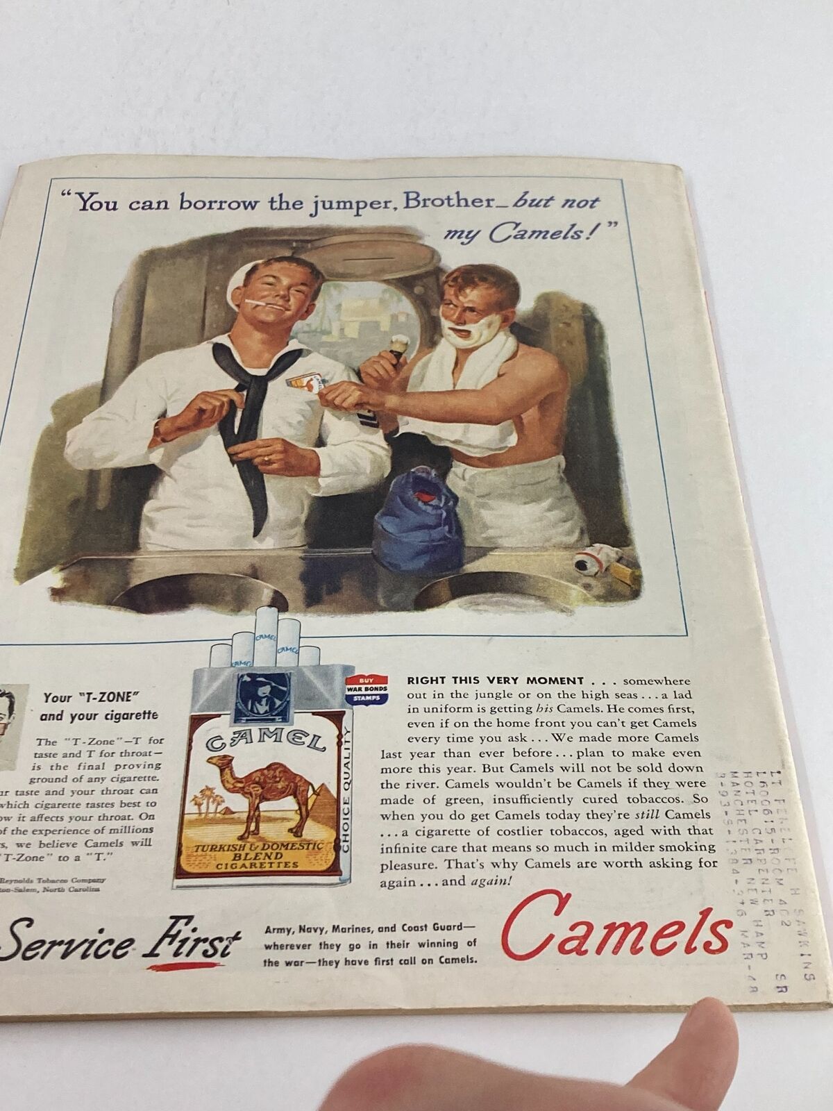Vintage advertisement from Time Magazine June 25 1945 featuring two sailors, one in uniform and the other with a towel, humorously discussing Camel cigarettes. This image relates to the issue highlighting Lieut. General Lucius D. Clay.