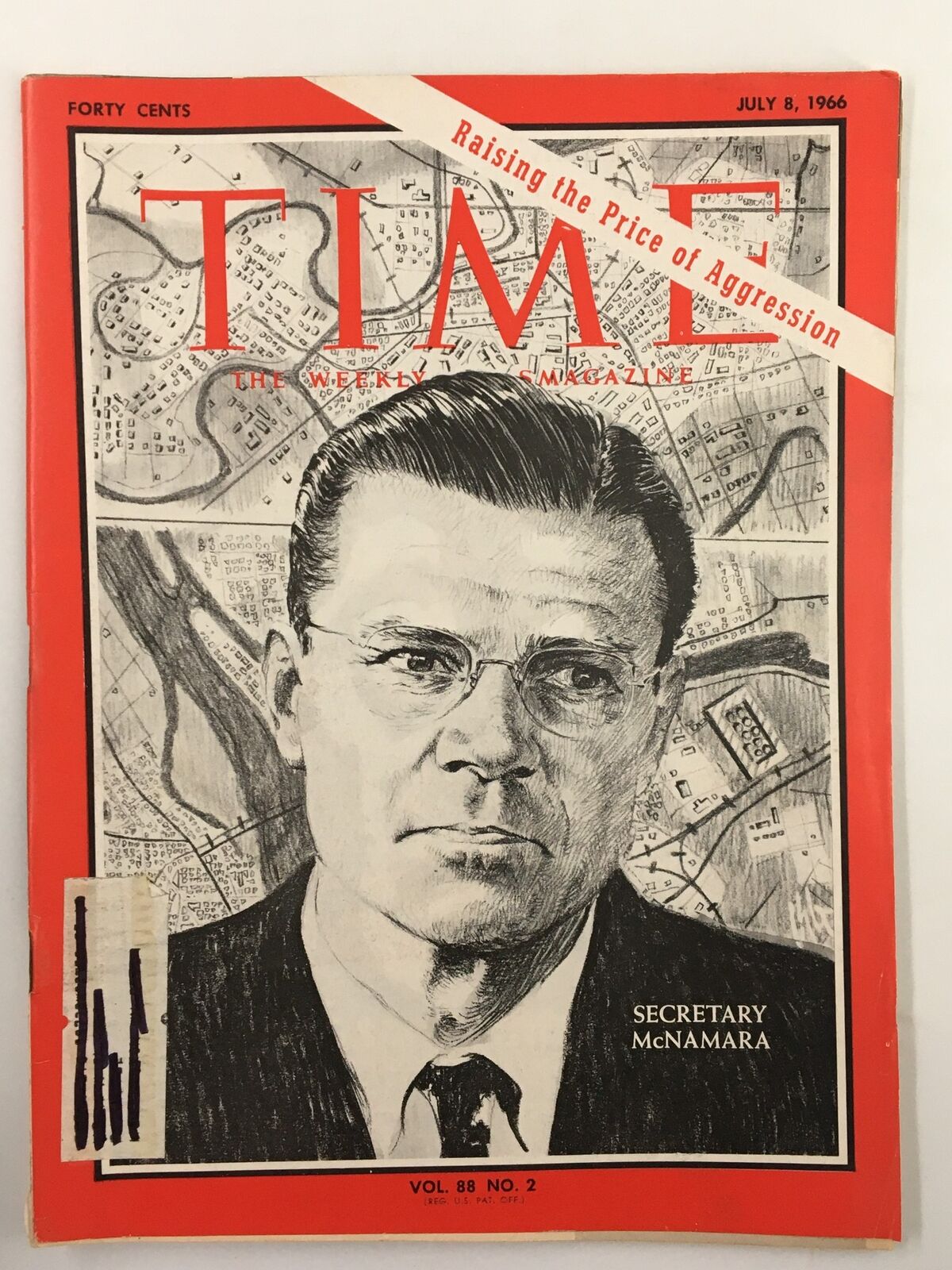 VTG Time Magazine July 8, 1966, featuring Secretary Robert McNamara on the cover, showcasing a historic profile and vintage design.