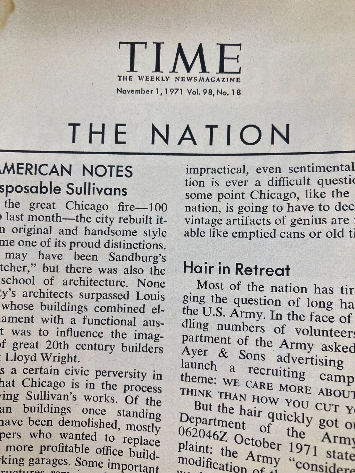 Vintage Time Magazine cover from November 1, 1971, featuring the title 'The Nation' and articles referenced in the issue, including the notable figures William H. Rehnquist and Lewis F. Powell Jr.